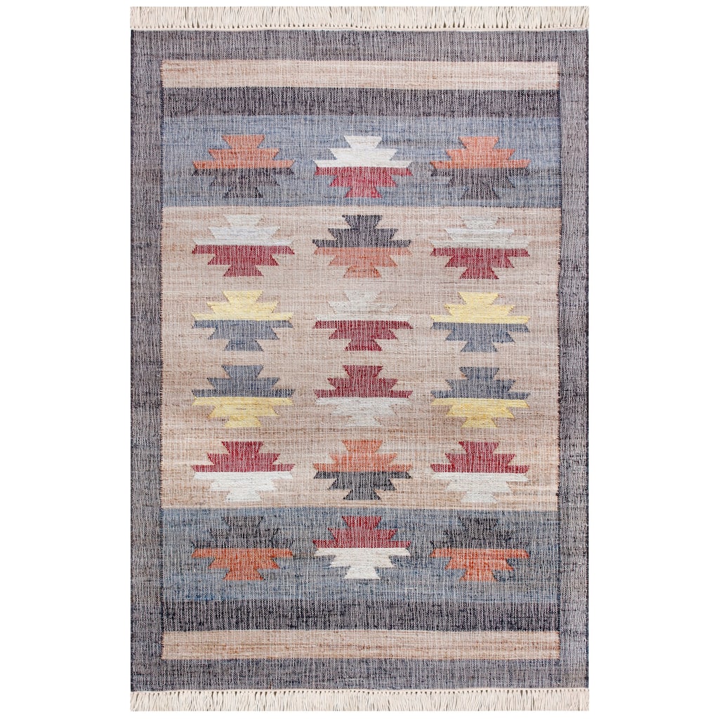 Sevita Hand-Woven Southwestern Jute-Blend Area Rug, Tan and Gray