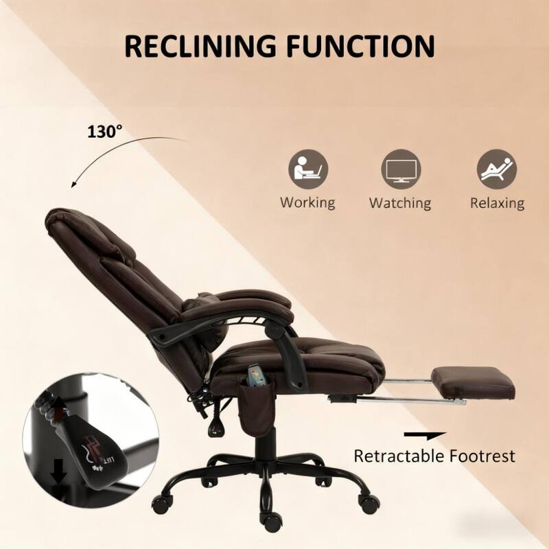 Massage Office Chair with 6 Vibrating Points, High Back Reclining Office Chair with Footrest and Remote, For Home and Office