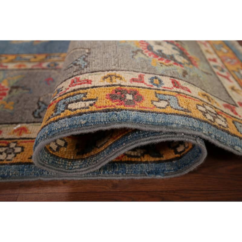 Blue Floral Oushak Oriental Area Rug Handmade Wool Carpet - 6'7" x 10'4"