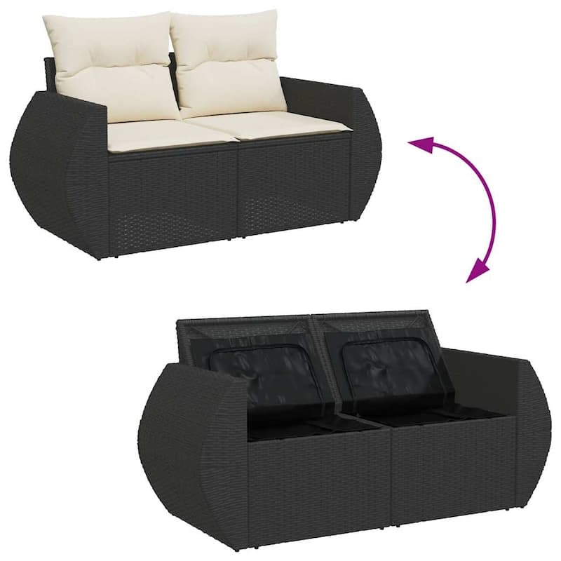 vidaXL Patio Sofa Set with Cushions Footstool and Table 9 Piece Poly Rattan - 21.7 x 39.4 x 28.7