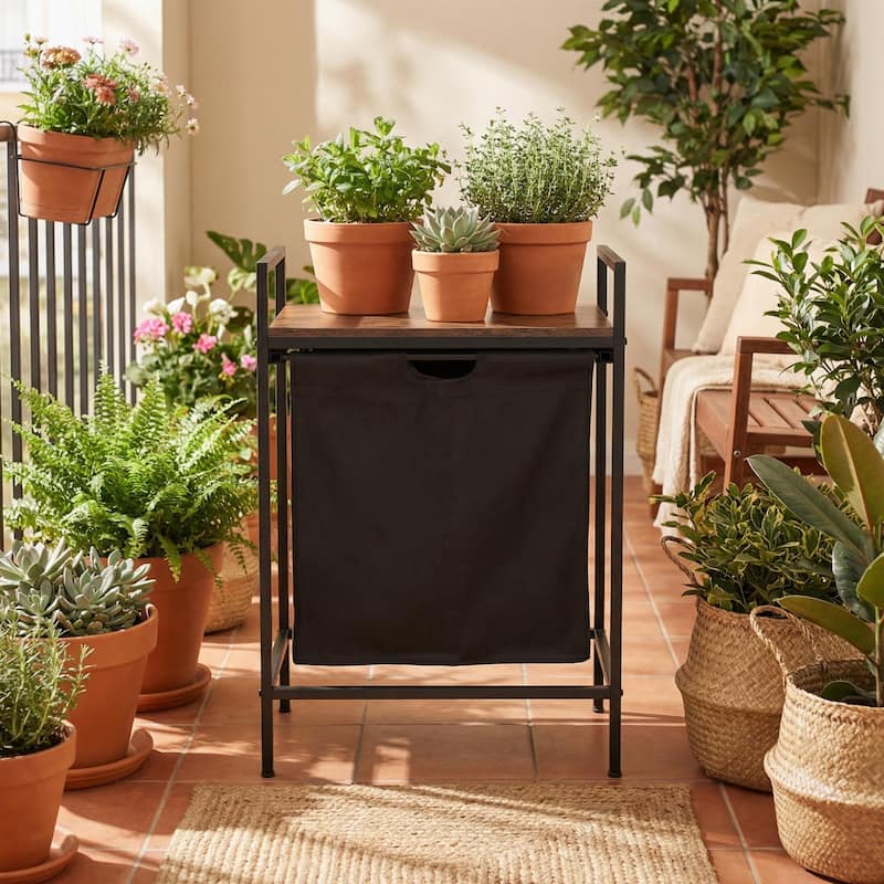 Homy Casa Laundry Hamper with Removable Fabric Bin & Wood Top