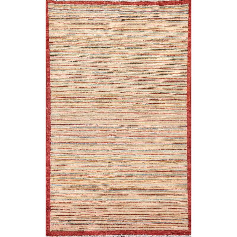 Modern Striped Gabbeh Kashkoli Wool Area Rug Hand-knotted Foyer Carpet - 3'1" x 4'10"