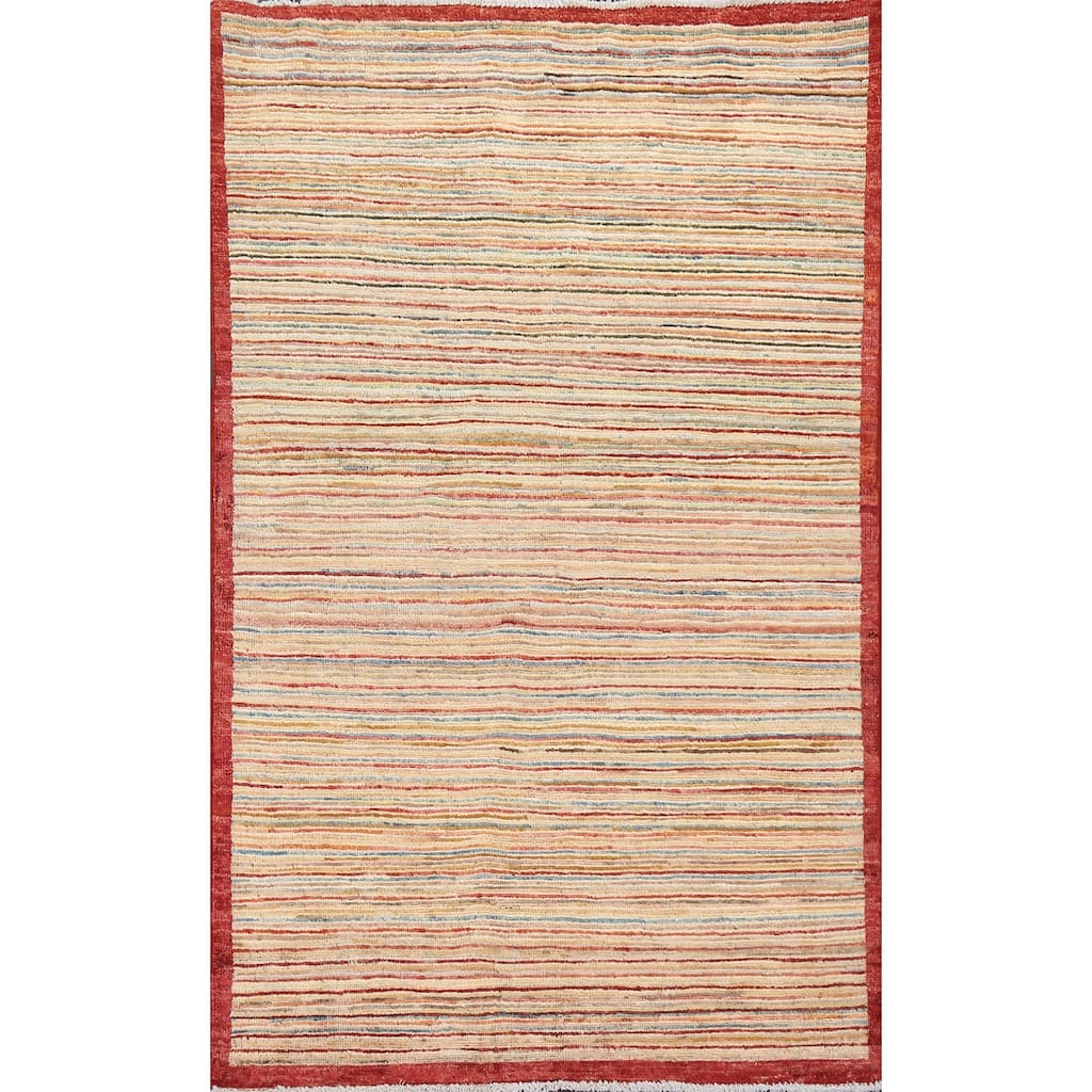 Modern Striped Gabbeh Kashkoli Wool Area Rug Hand-knotted Foyer Carpet - 3'1" x 4'10"