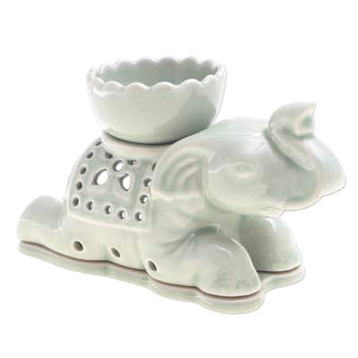 Novica Handmade Royal Elephant Celadon Ceramic Oil Warmer