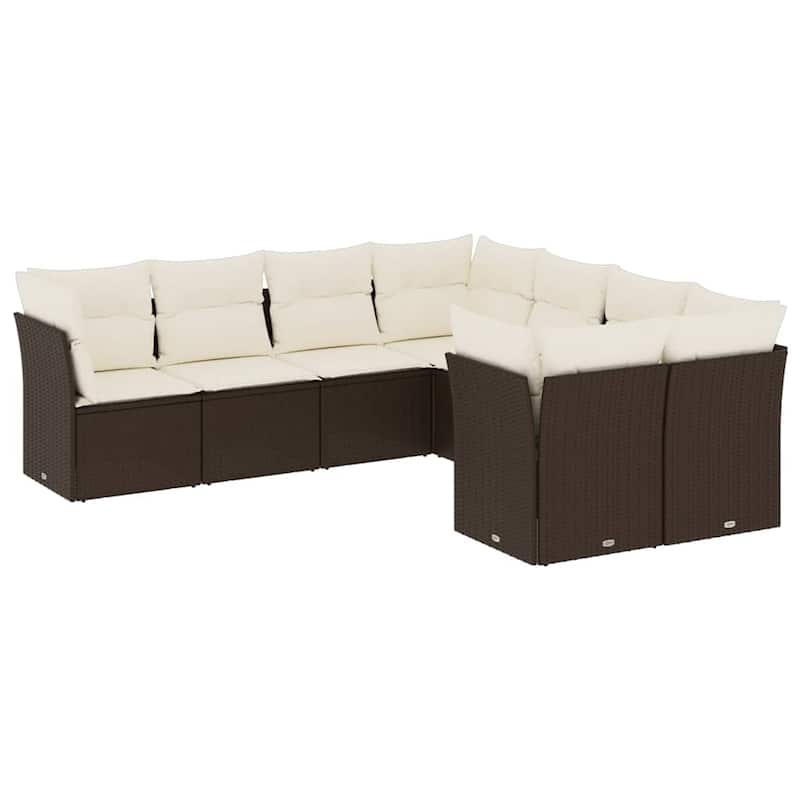 vidaXL Patio Sofa Set with Cushions Outdoor Furniture 8 Piece Poly Rattan - 24.4 x 24.4 x 27.2