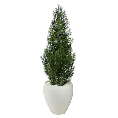 3.5' Mini Cedar Artificial Pine Tree in White Planter - 13"