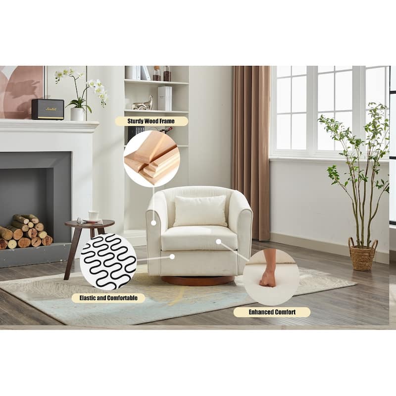 Swivel Wide Upholstered Sofa Chairs with Wood Base Side
