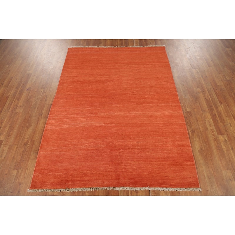 Orange Modern Gabbeh Oriental Area Rug Handmade Stripe Wool Carpet - 4'10" x 6'5"