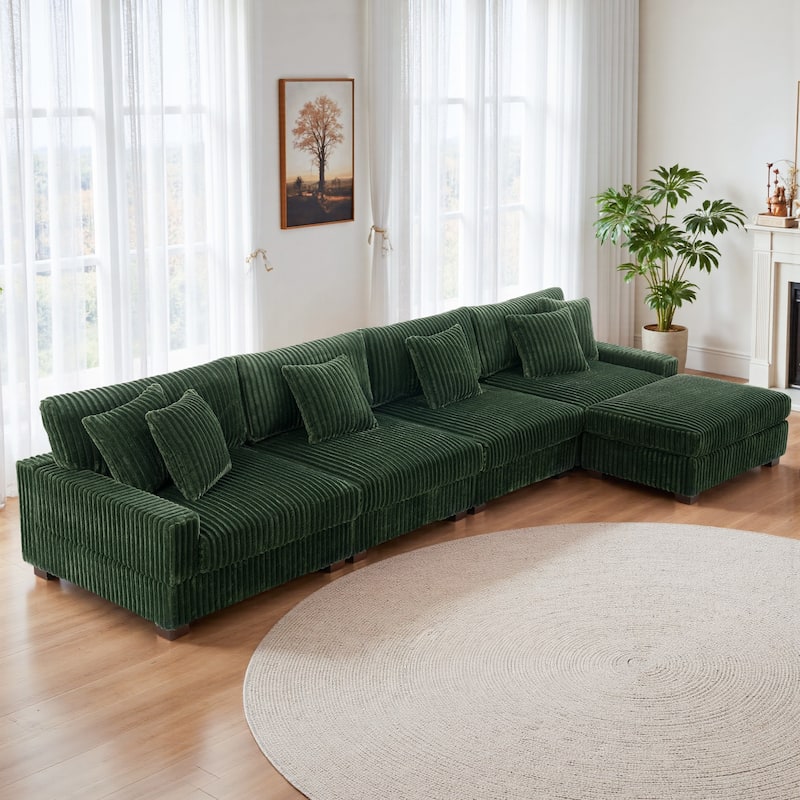 Anne 150" W Upholstered Plush Corduroy Modular Sectional Sofa