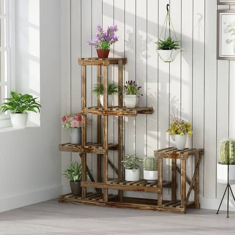 FAMAPY 11 Seat Wood Plant Stand Indoor Outdoor Display Stand - Standard