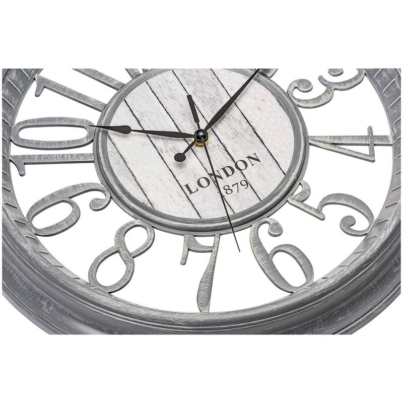 Large Wall Clock 16 Inch Gray Noiseless Battery Operated Quality Quartz Rustic Farmhouse Shabby Chic Vintage Design