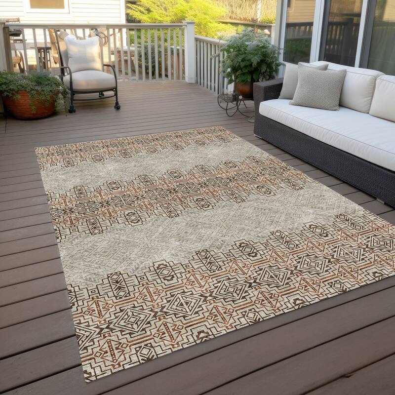 Machine Washable Indoor/ Outdoor Moroccan Boho Chantille Rug - Brown - 10' x 14'