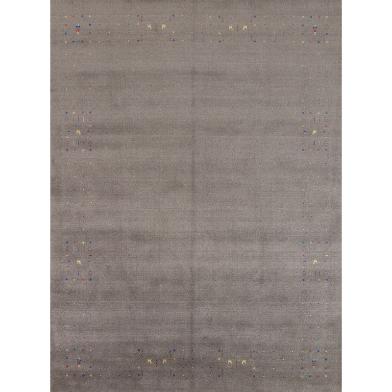 Tribal Gray Gabbeh Indian Area Rug Hand-Knotted Wool Carpet - 7'8" x 9'10"