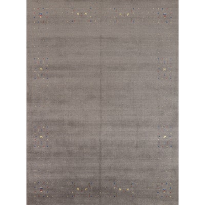 Tribal Gray Gabbeh Indian Area Rug Hand-Knotted Wool Carpet - 7'8" x 9'10"