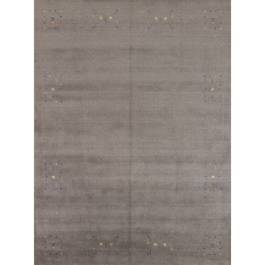Tribal Gray Gabbeh Indian Area Rug Hand-Knotted Wool Carpet - 7'8" x 9'10"
