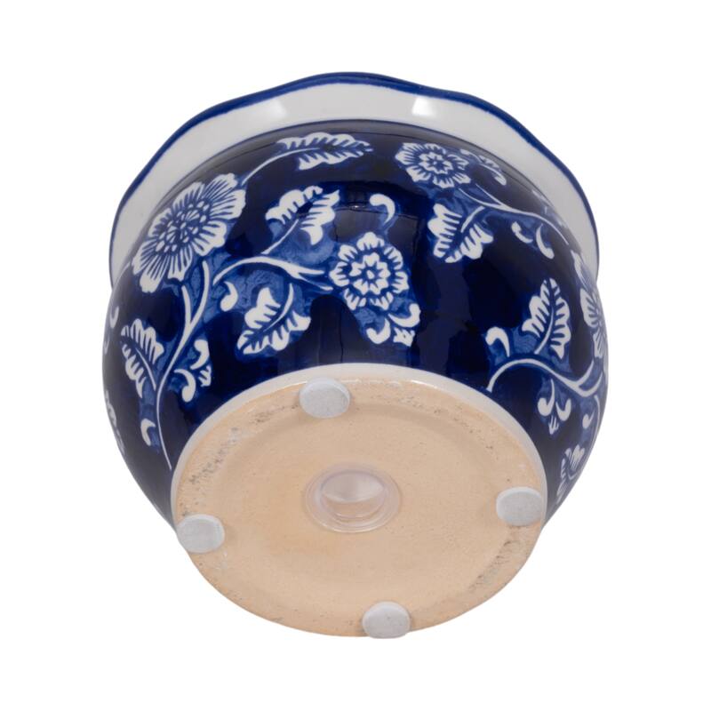 Sagebrook Home Ceramic Chinoiserie Candle 4" - 7oz, Blue and White - 4" x 4" x 3"