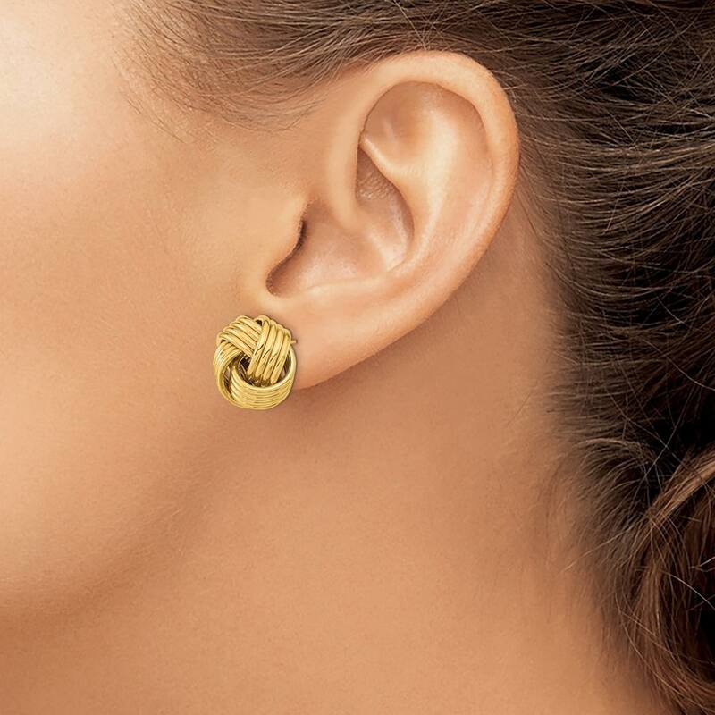 Curata 14k Yellow Gold 16x17mm 4-Row Love Knot Post Earrings