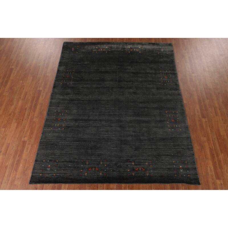 Tribal / Striped Gabbeh Oriental Area Rug Hand-Knotted Wool Carpet - 7'9" x 9'9"