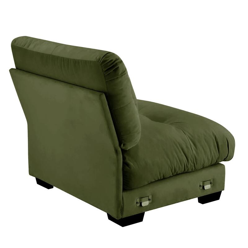 Velvet Upholstered Armless Sofa Chair with 1 Pillow