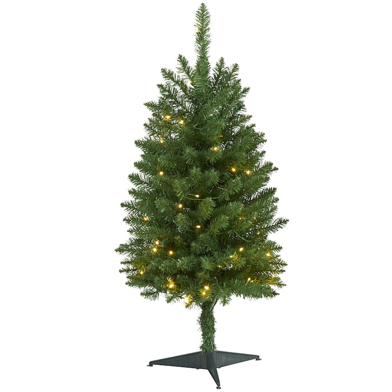 3' Pre-Lit Slim Green Mountain Pine Artificial Christmas Tree, Warm Clear LED Lights - 3 Foot