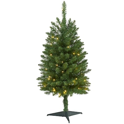 3' Pre-Lit Slim Green Mountain Pine Artificial Christmas Tree, Warm Clear LED Lights - 3 Foot