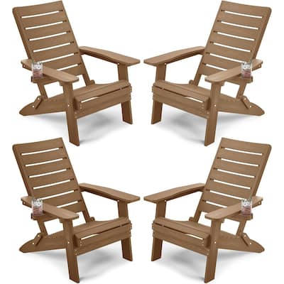 WINSOON HIPS Folding Adirondack Chairs with Arc Back & Cup Holder Set Of 4