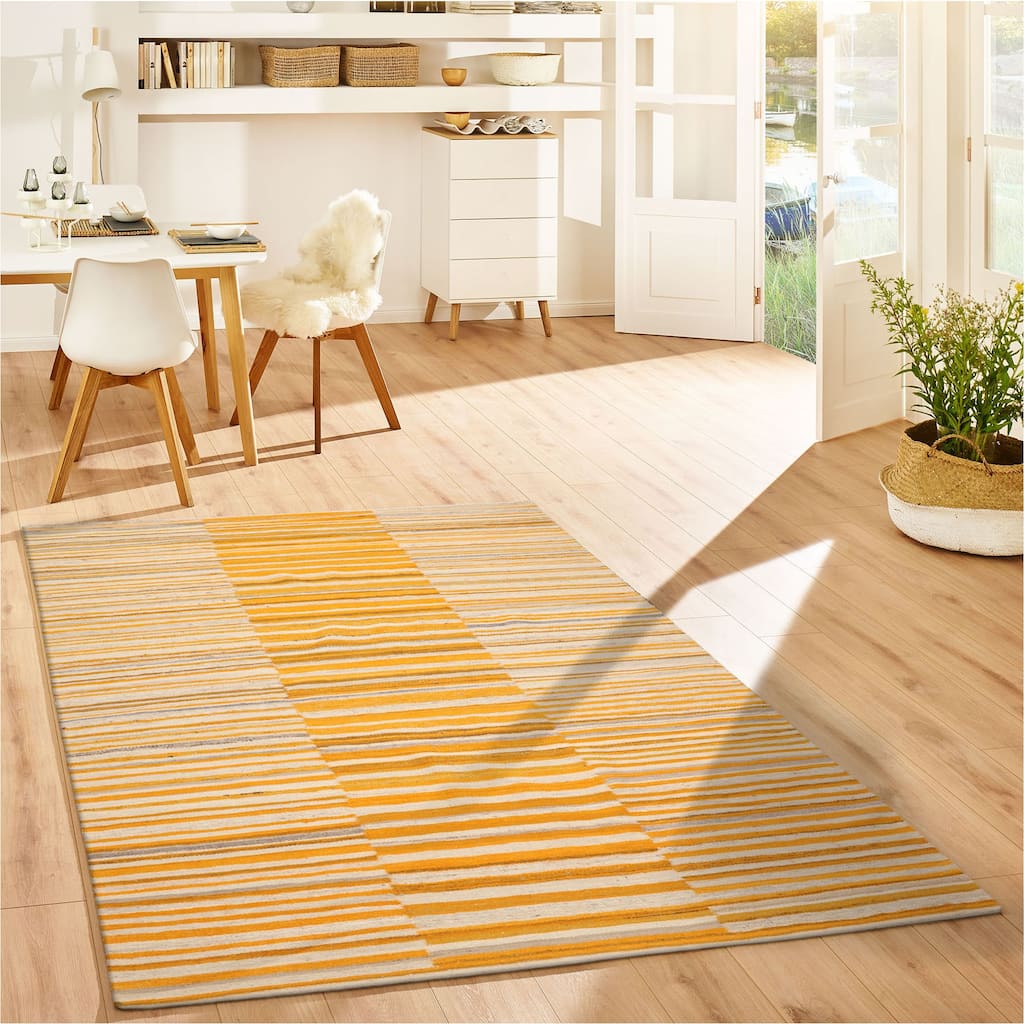 LoomBloom Beige 100% Wool Hand Woven Contemporary Oriental Area Rug - 5' 3'' x 7' 7''