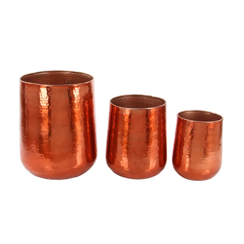 Aluminum Hammered Metal Glam Planter in Copper or Silver (Set of 3)