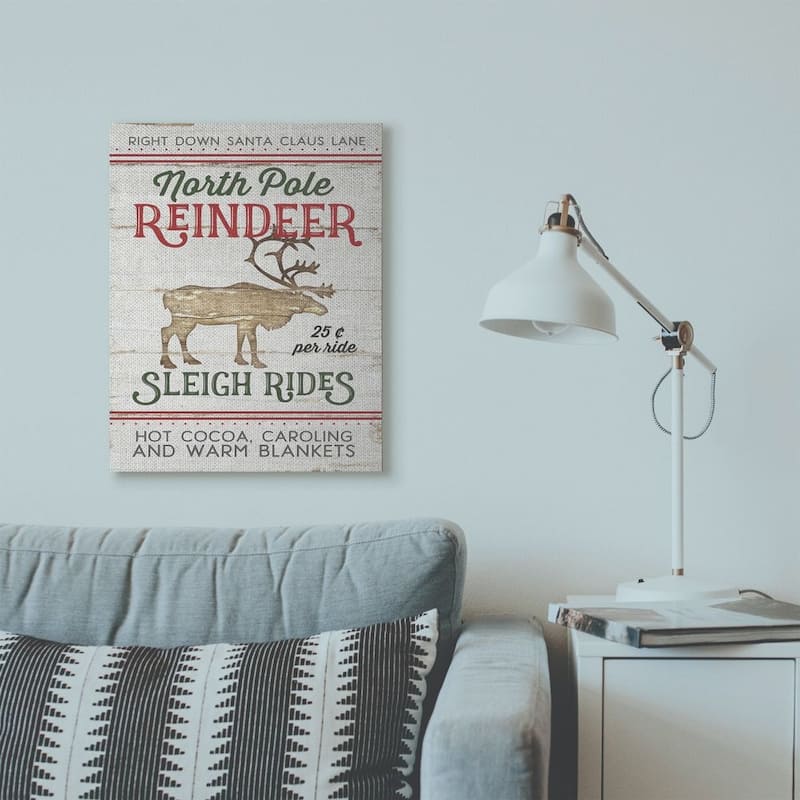 Stupell North Pole Reindeer Wood Texture Holiday Christmas Word Design Canvas Wall Art, Proudly Made in USA