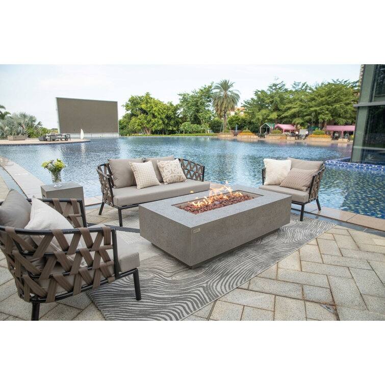 AMS Fireplace Madison Travertine Fire Pit Bundle - 60" x 32" x 17"