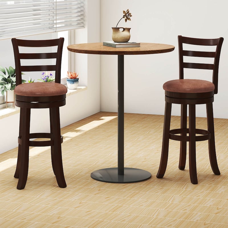 Costway 30” Bar Height Swivel Barstools Set of 2/4 with Back, Faux - Cappuccino