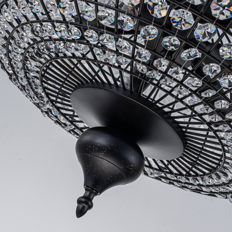 Retro French 4/5-Light Antique Brass Globe Crystal Chandelier for Living/Dining Room