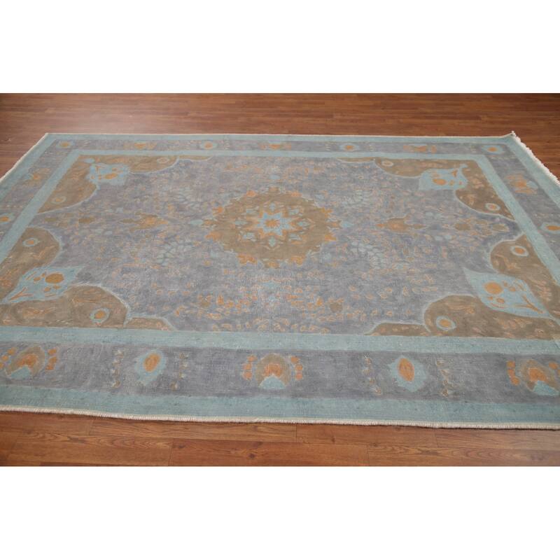 Hand Knotted Oriental 100% Wool Carpet Traditional Floral Greys & Charcoal Tabriz Area Rug - 9' 5'' X 6' 4''