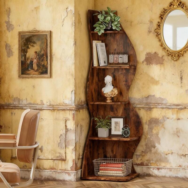 5-Tier Corner Wall Bookshelf - Storage Rack and Plant Stand