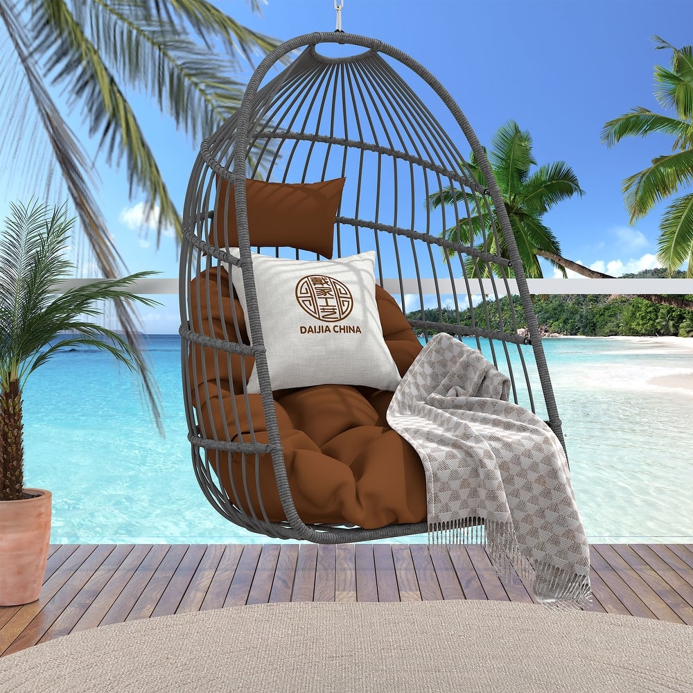 Hanging Chair PE Hanging Chair with Stainless Steel Suspension kit, Outdoor Garden Rattan Egg Swing Chair with Cushion