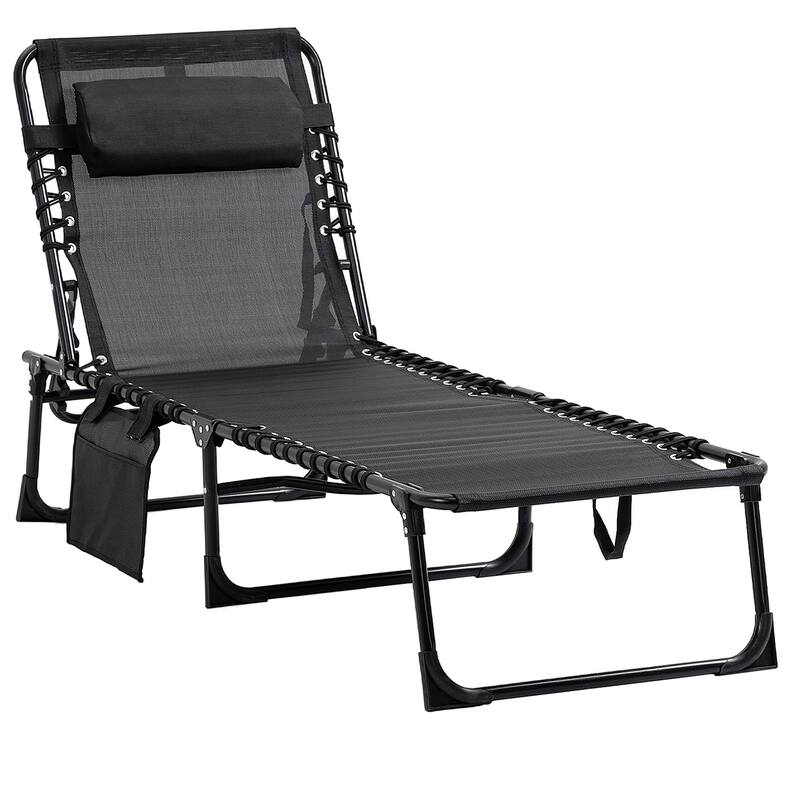 Foldable Outdoor Lounge Chair Portable Sun Lounger with 5-Position Recline and Removable Headrest for Patio Pool or Beach