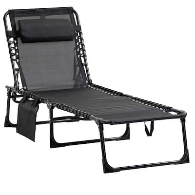 Outsunny Reclining Chaise, Portable Sun Lounger, Folding Camping Cot with Adjustable Backrest and Removable Pillow