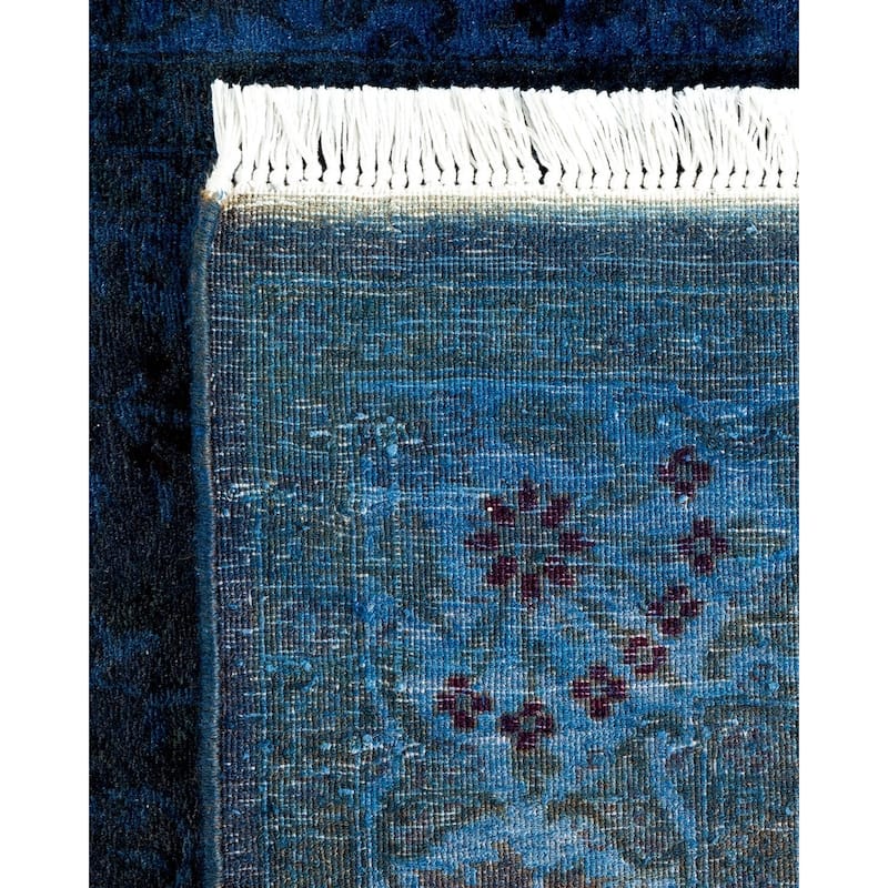 Overton Hand Knotted Wool Vintage Inspired Modern Contemporary Overdyed Navy Runner Rug - 3' 1" x 10' 5"