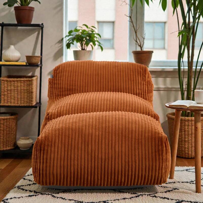 Large Memory Foam Bean Bag Chair for Adults, Corduroy Lounger Sofa with Ottoman