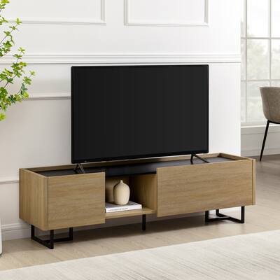 63" Modern TV Stand with Faux Marble Top, Storage Cubbies, & Cord Management for TVs up to 65 Inches