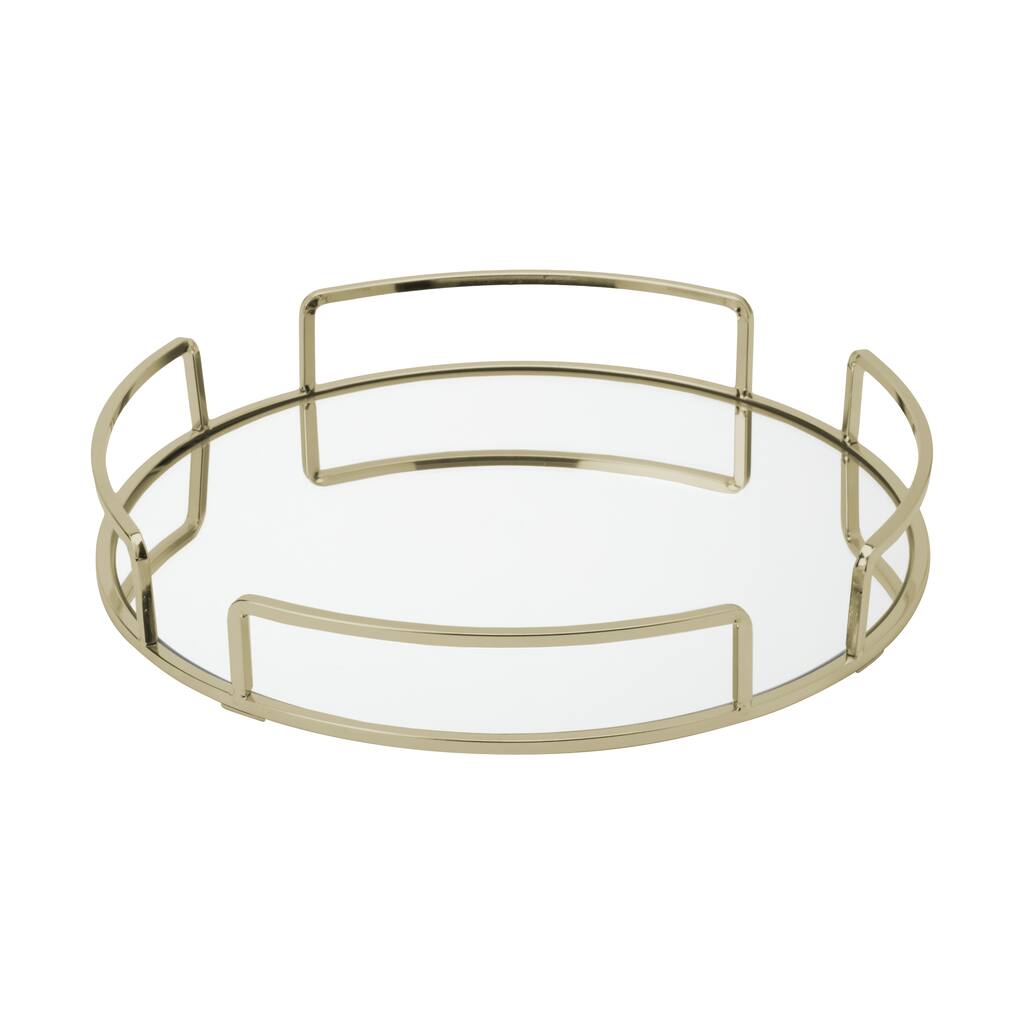 Home Details Modern Round Mirror Vanity Tray in Satin Gold - 13"x 13"x 2.1"