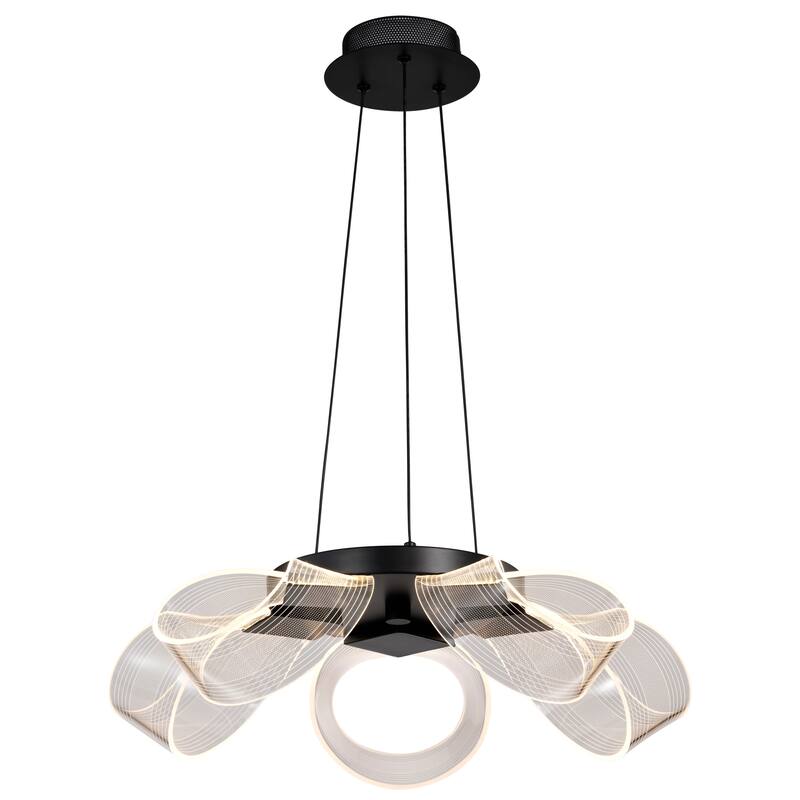 Barnett 21 Inch LED 5 Light Chandelier Matte Black Silk Screened Acrylic Lens