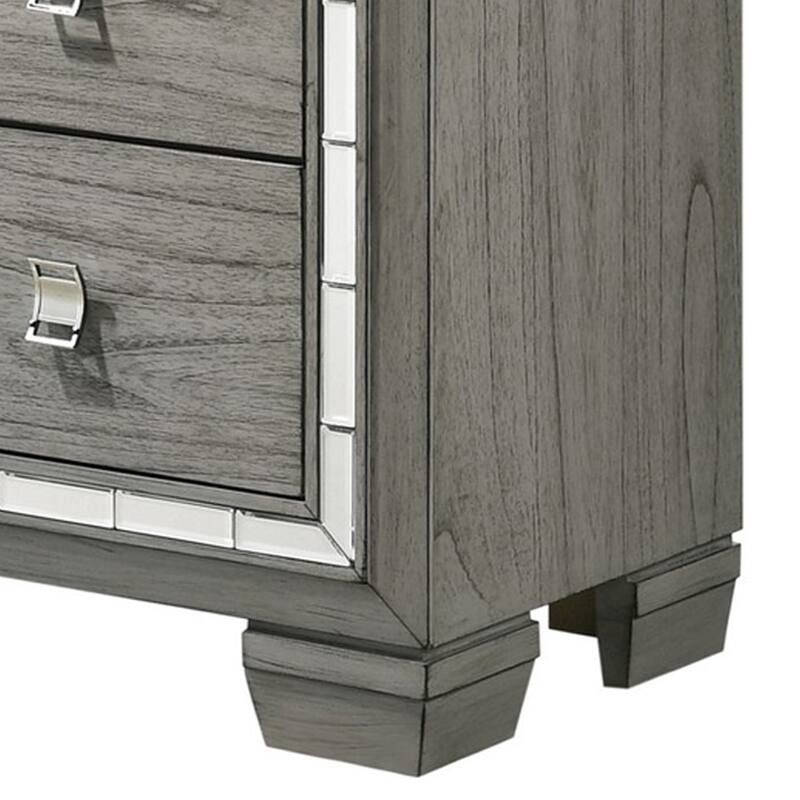 Dresser with 9 Drawers and Mirror Trim Inlay, Gray