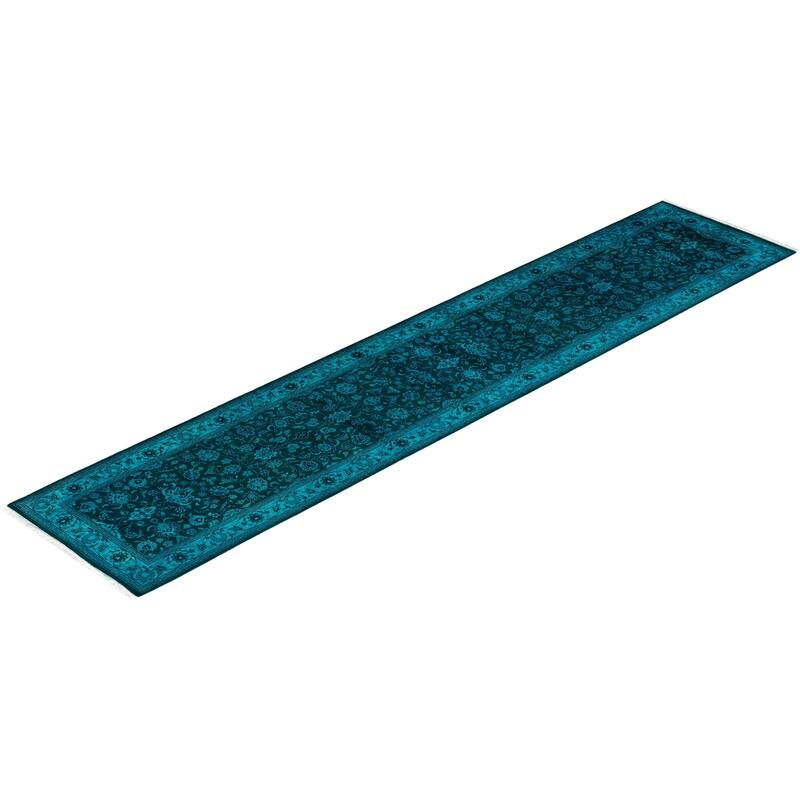 Overdyed, One-of-a-Kind Hand-Knotted Area Rug - Blue - 2' 6" x 12' 2"