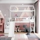 preview thumbnail 2 of 12, Modern and Playful Design Wood Loft Bed with Slide, Ladder, Storage Stairs and Roof, Twin size, White