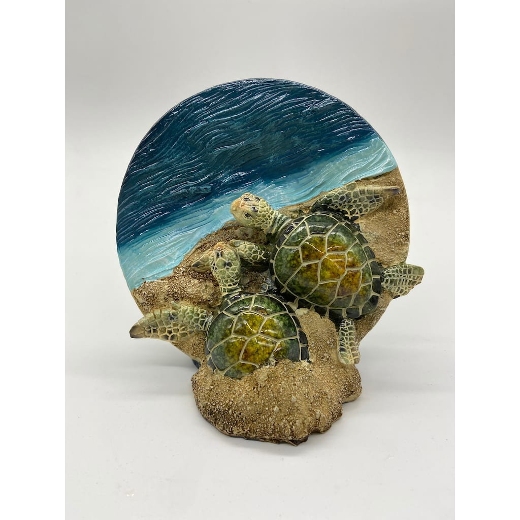 Two Green Turtles on the Beach by Ocean