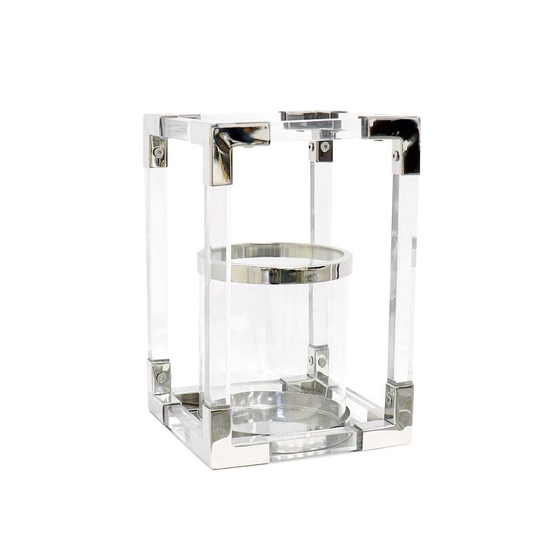 Pasargad Home Soren Stainless Steel & Lucite Lantern - W9.5"XD9.5"XH14" - Clear