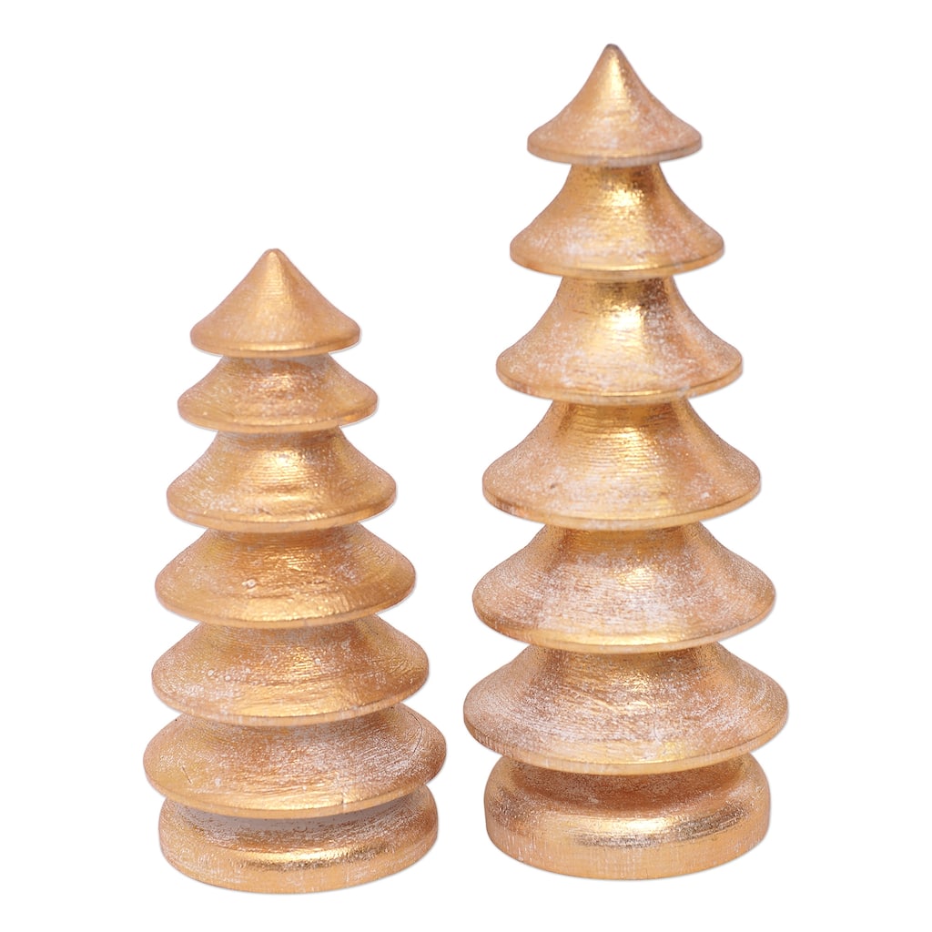 Novica Handmade Golden Pagodas Wood Sculptures (Set Of 2)