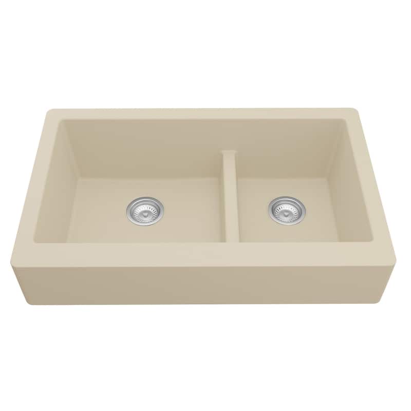 Karran Retrofit Apron-Front Quartz Double Bowl Kitchen Sink - Bisque