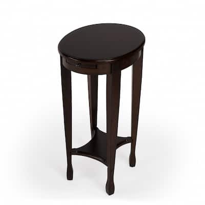 HomeRoots 26" Medium Brown And Chestnut Burl Manufactured Wood Oval End Table With Shelf - 27